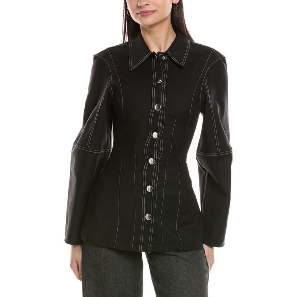 WeWoreWhat Black Button-Front Contrast-Stitch Blouse